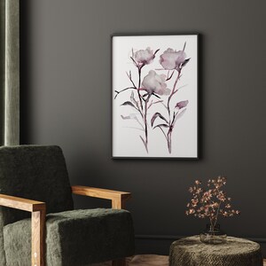 Cotton Brunch Plant, Watercolor, Watercolor Decor, Cotton Flower Painting, Pink