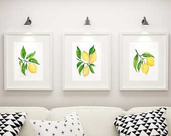 Watercolor Lemon Print Kitchen Art