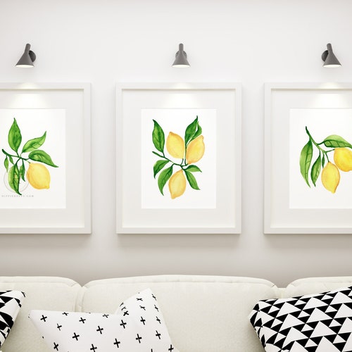 Watercolor Lemon Wall Art Kitchen Lemon Prints or Canvas Etsy
