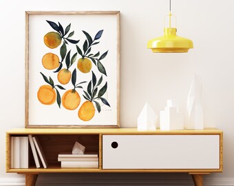 Impresión de acuarela naranja: Arte mural de cítricos