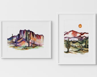 Desert Watercolor Art Prints Set of 2 by HippieHoppy