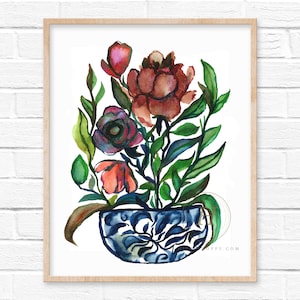 Aquarelkunstdruk bloemen in pot