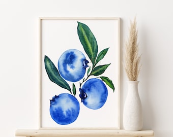 Heidelbeere Aquarell Malerei Kunstdruck: Blumen Illustration
