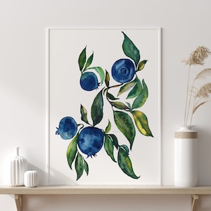 Blueberry Watercolor Print Kitchen Art