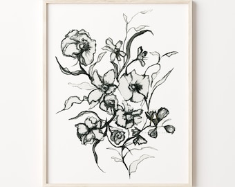 Flower Drawing Print Line Art