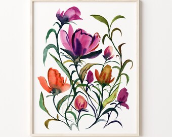 花瓶に入った青い花のフラワーアレンジメント：油絵アートプリント
