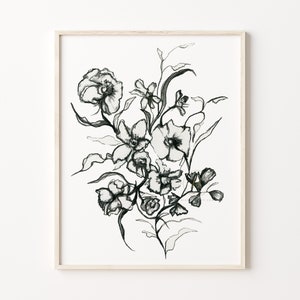 Flower Drawing Print Line Art image 1