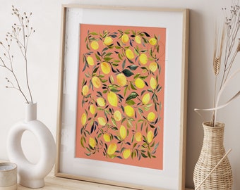 Lemon Watercolor Painting Art Print: Summer Kitchen Decor