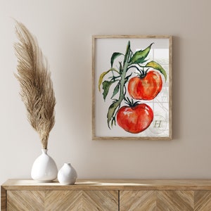 Tomato Print. Food art. Illustration. Kitchen decor. Garden. Summer. Red. Fruit. Vegetables. Homegrown. Organic. Gardening.