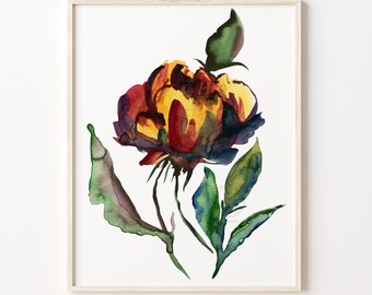 Peony Flower Print, Painting by HippieHoppy, Colorful Wall Art