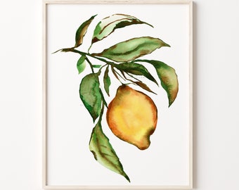 Citrus Watercolor Print, Lemon Kitchen Art