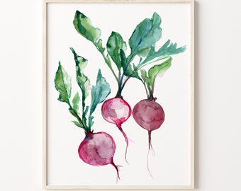 Radish Watercolor Print Spring Wall Art Dining Room Wall Art Kitchen Décor Seasonal Vegetable Print