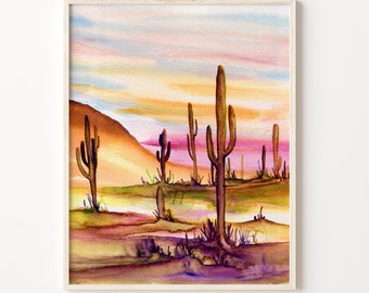 Arizona アリゾナ州サボテン アンティーク絵画油彩アメリカインテリア