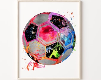 Impresión de acuarela de balón de fútbol: Arte para habitación infantil