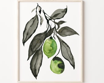 Limes Ink and Green Watercolor Print, Painted by HippieHoppy