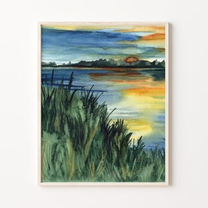 Lakeside Sunset Modern Art Print