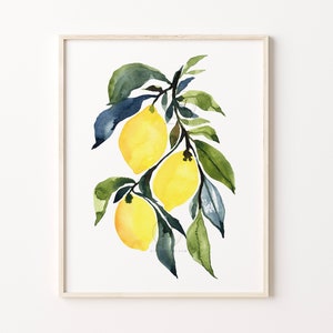 Lemon Painting, Kitchen Wall Art, Watercolor Lemon Painting, Yellow Lemons