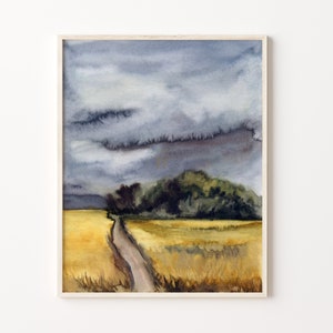 Farmland Watercolor Print: Neutral Abstract Landscape Art