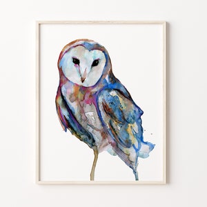 BARN OWL, Watercolor BIRD Print, Bird Art by Hippiehoppy