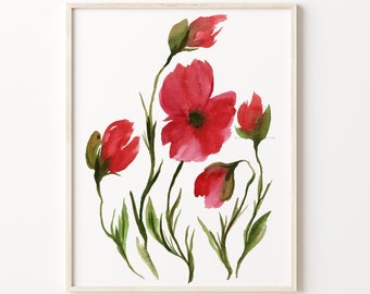 Red Poppy Watercolor Print
