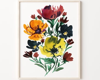 Flower Watercolor Print, Botanical Wall Art, Floral Decor