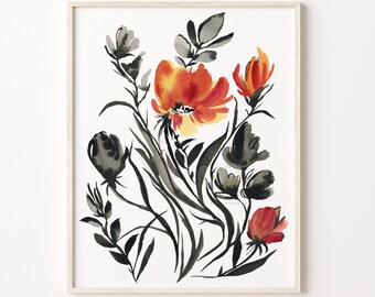 Flowers Ink Print, Painted by HippieHoppy