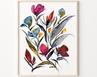 Floral Watercolor With Ink Outline - Etsy