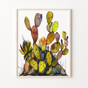 Stampa di cactus del deserto al tramonto, dipinta da HippieHoppy
