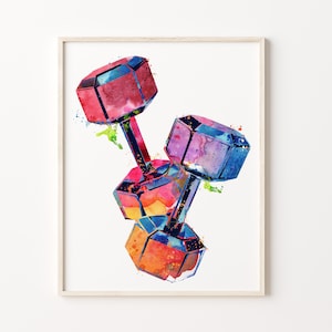 Dumbbell Free Weight Gym Wall Art Watercolor Print