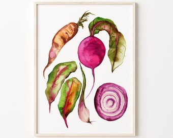 Watercolor Vegetable Print: Botanical Kitchen Wall Art