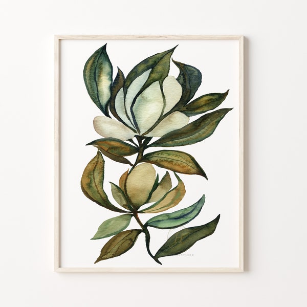 Magnolia Watercolor Print, Botanical Art by HippieHoppy