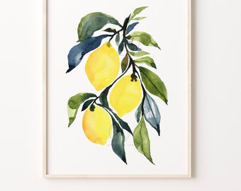 Lemon Watercolor Painting: Kitchen Wall Art Print