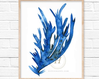 blue coral watercolor painting print
