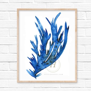blue coral watercolor painting print