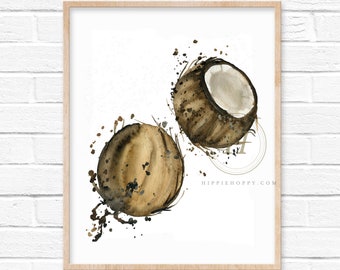 Coconut Printable, Watercolor Printable, Kitchen Print