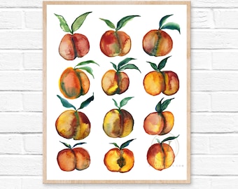 Peaches Watercolor Prints Kitchen Wall Art