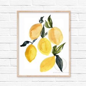 Yellow Lemons Watercolor Print Kitchen Wall Art