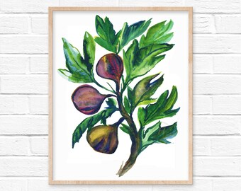 boho wall art Fig Leaves Watercolor Print modern botanical art Fruit Wall art Fig Wall Art bedroom wall art Fig watercolor print