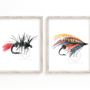 Fly Fishing Watercolor Prints Set of 2