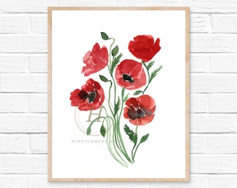 Red Poppy Watercolor Print