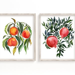 Peach and Pomegranate Watercolor Prints Set of 2