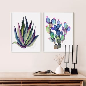 Set di 2 stampe artistiche di cactus ad acquerello