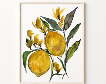 Large Lemons, Watercolor Print, Kitchen Art
