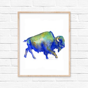 Buffalo Watercolor Print Bison Art by HippieHoppy