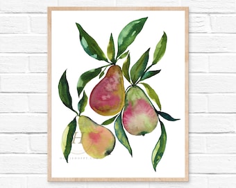 Pears Printable, Watercolor Print, Digital Download