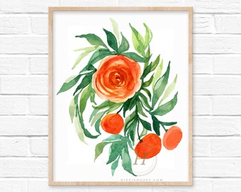 Flowers and Fruit Watercolor Print
