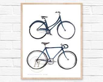 Impresión de acuarela de la bicicleta