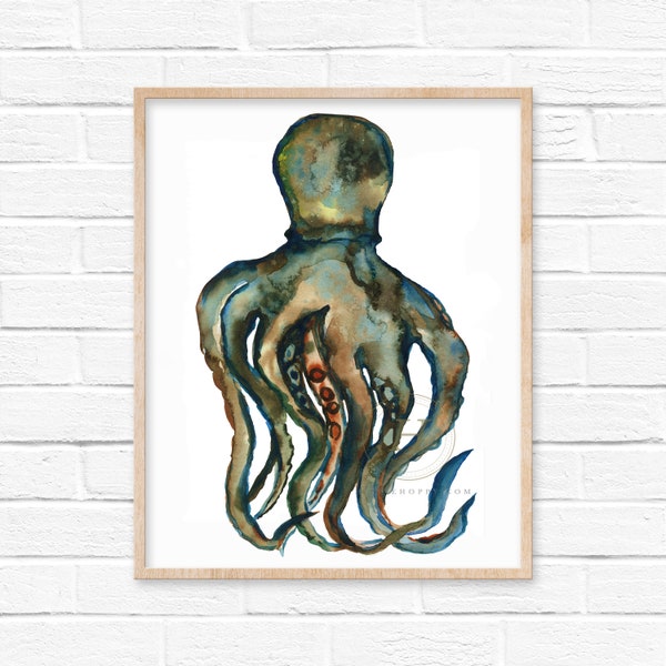 Squid Watercolor Art Print by HippieHoppy