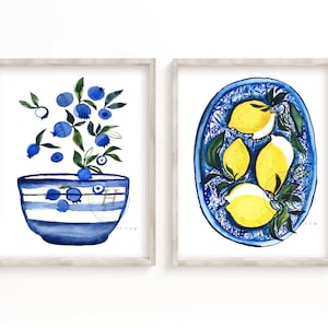 Blueberry and Lemon Watercolor Prints set of 2