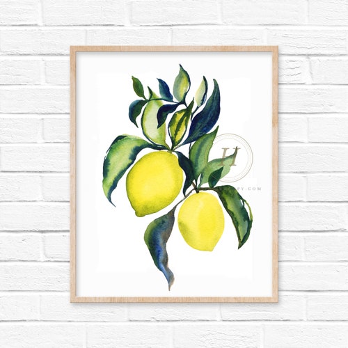 Lemons Watercolor Print Kitchen Wall Art Etsy